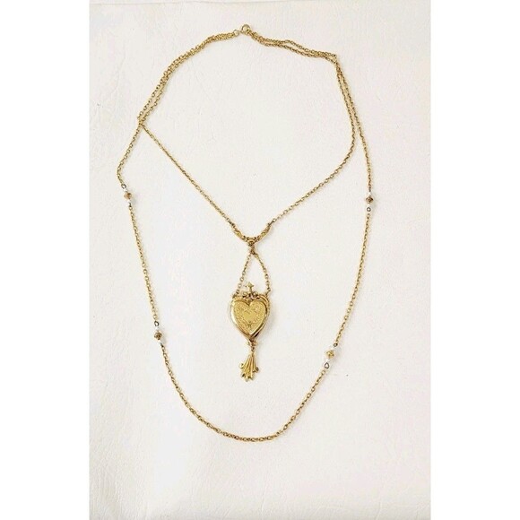 Vintage Signed ART Heart Locket Necklace – Double Chain 26" - Picture 2 of 7